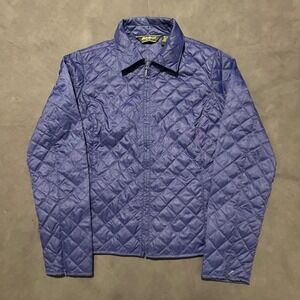 Eddie Bauer Quilted Goose Down Jacket Blue Zip Collared Lightweight Women Medium
